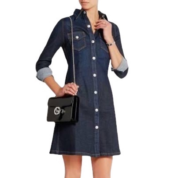 ALEXA CHUNG for AG DENIM Pixie Denim Shirt Dress Stretch Dark Denim Snap XS - Picture 15 of 16